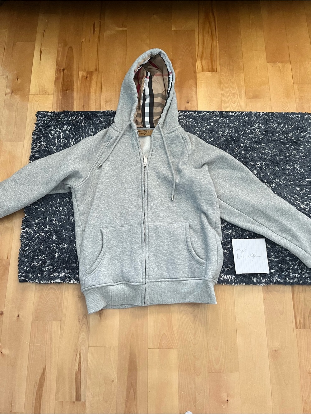Burberry Plaid Lined Hood Gray Zip-Up Hoodie